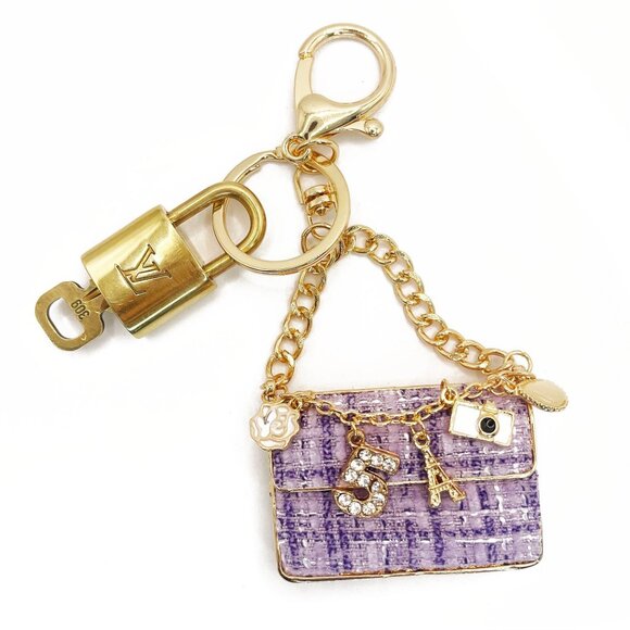 Authentic Louis Vuitton Lock & Key with Bag Purse Charm Keychain Key Charm Chain - Picture 3 of 4
